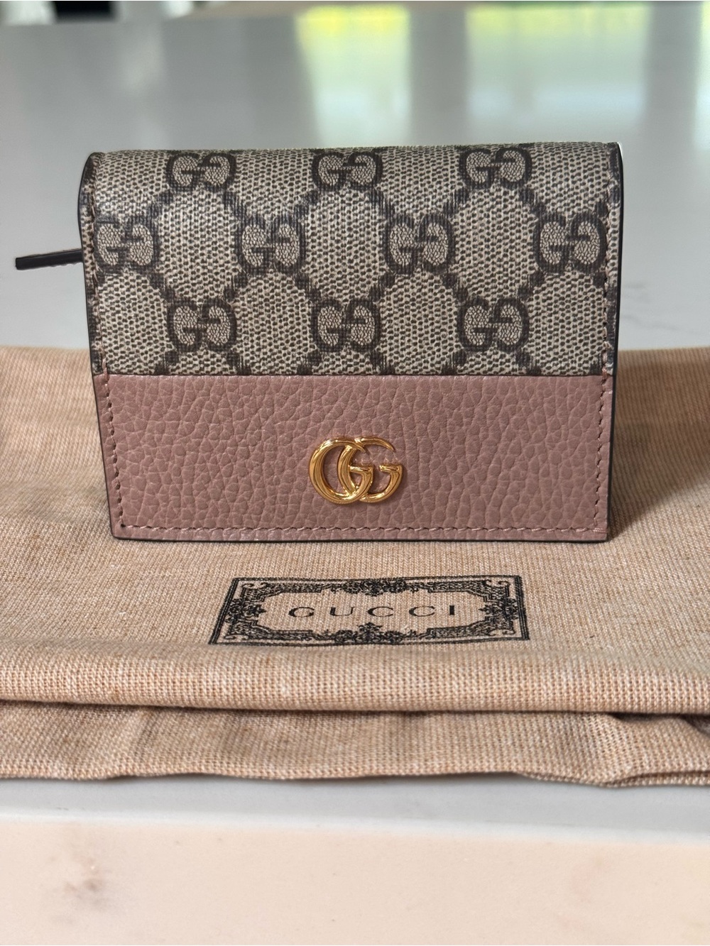 Brand NEW Gucci GG Marmont Rose Beige Card Case Wallet